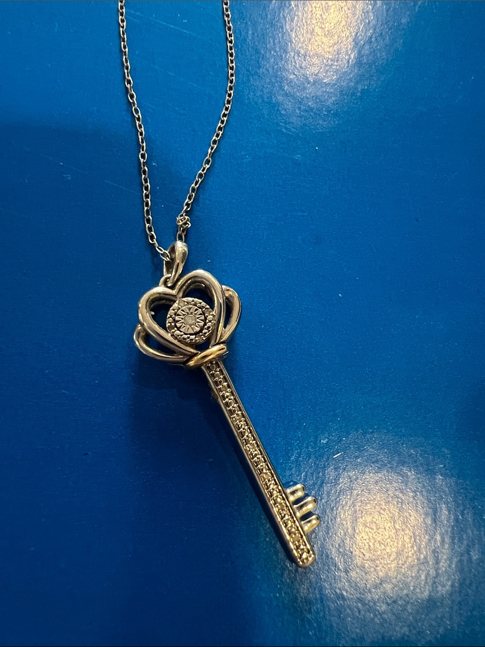 Silver Heart Key Pendant Necklace - Elegant Silver Tone